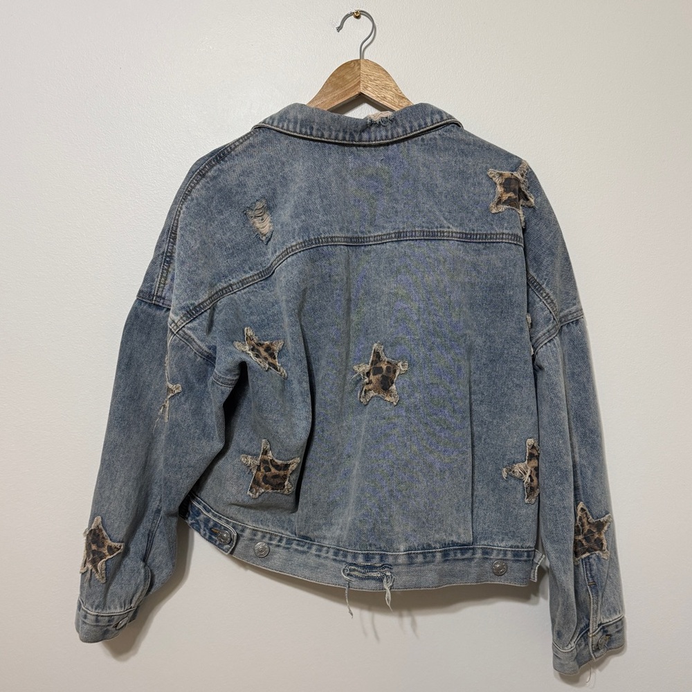 POL Denim Star Jacket Size Large Cheetah Leopard Print Women’s Western Boho Top - Picture 7 of 9
